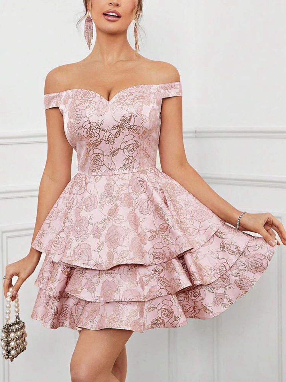 Pink and gold rose mini dress